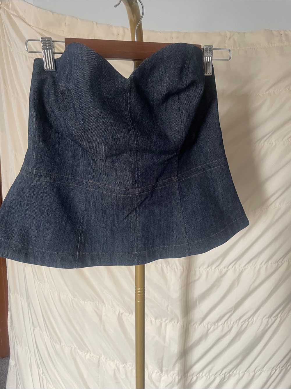 INC International Concepts Dark Blue Denim Strapless Peplum Top